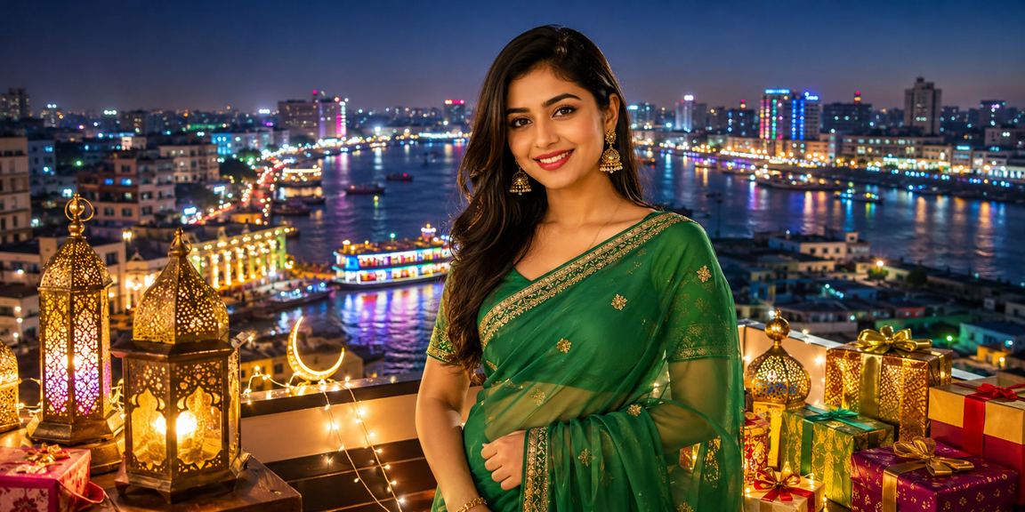 A woman in a saree from Barisal enjoying 2700 casino betting